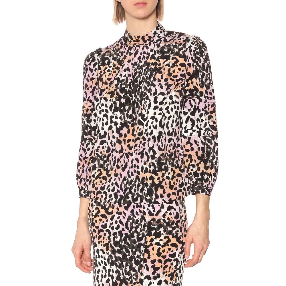 VERONICA BEARD Lety Leopard Print Stretch Silk Blouse Size 6 Watercolor Lilac - Picture 4 of 14